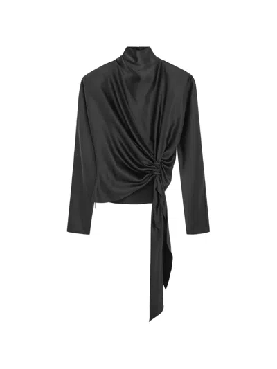 16arlington Lambro Knotted Silk Top In Black