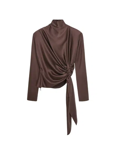 16arlington Lambro Knotted Silk Top In Brown