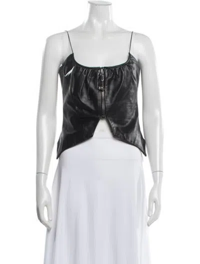 Pre-owned 16arlington Leather Scoop Neck Crop Top In Black