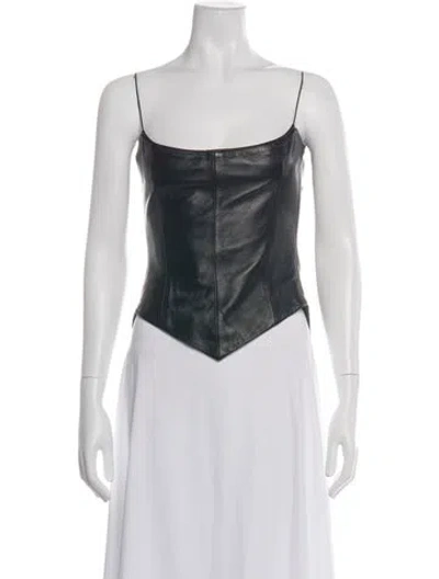 Pre-owned 16arlington Leather Square Neckline Top In Black