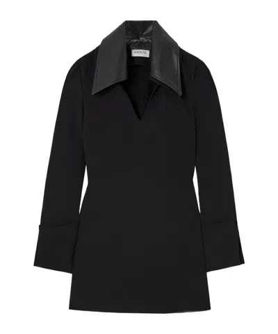 16arlington Leather Trimmed Crepe Chiffon Mini Dress In Black