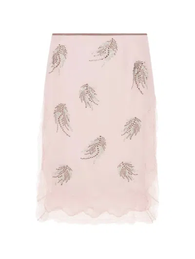 16arlington Liri Crystal-embellished Lace-trim Midi Skirt In Pink