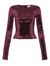 16arlington Loida Sequined Long-sleeve Top In Burgundy