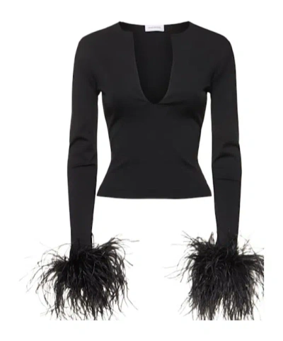 16arlington Long Sleeve Feather Top In Black