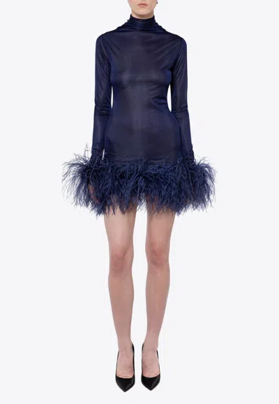 16 arlington blue dress Adelaide one-shoulder feather-trimmed crepe midi dress - blue