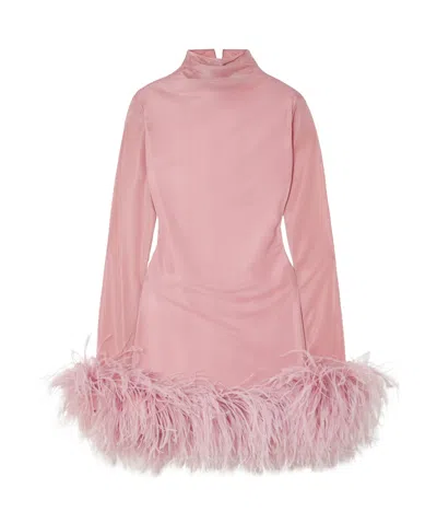 16arlington Luna Feather-trim Draped Minidress In Pink