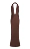 16arlington Maren Bias-cut Satin Gown In Brown