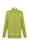 16arlington Marla Embellished Satin-back Crepe Shirt In Green