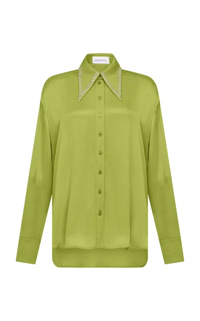 16arlington Marla Embellished Satin-back Crepe Shirt In Green