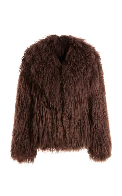 16arlington Maryam Oversized Mongolian Shearling Jacket In Brown