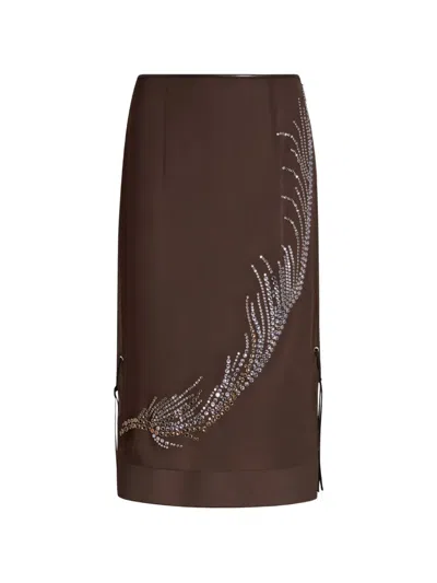 16arlington Merrow Embellished Midi Skirt In Brown