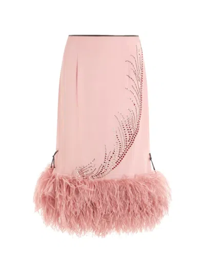 16arlington Merrow Feather Embellished Midi Skirt In Pink