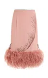 16arlington Merrow Feather-trimmed Chiffon Midi Skirt In Pink
