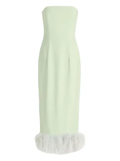 16arlington Minelli Feather-trim Midi Dress In Green