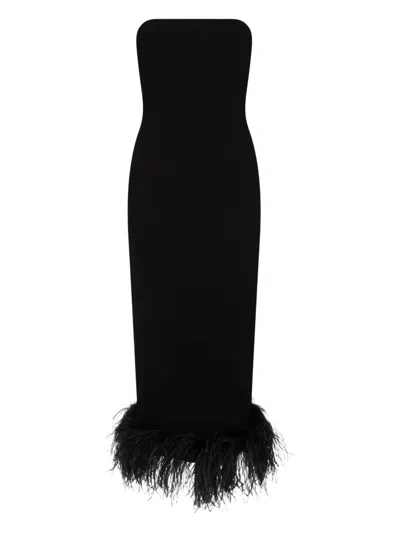 16arlington Minelli Feather-trim Midi Dress In Black
