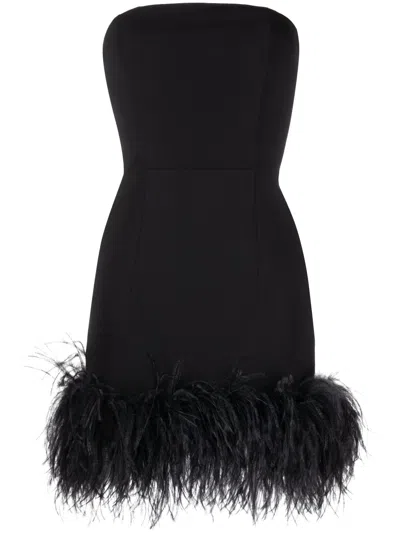 16arlington Black Minielli Feather Trim Strapless Mini Dress In Schwarz