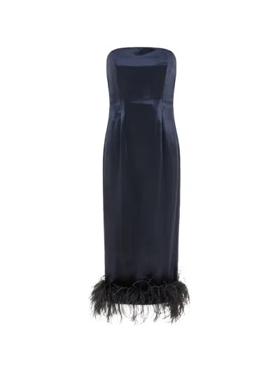 16arlington Minelli Feather-trim Velvet Midi Dress In Blue