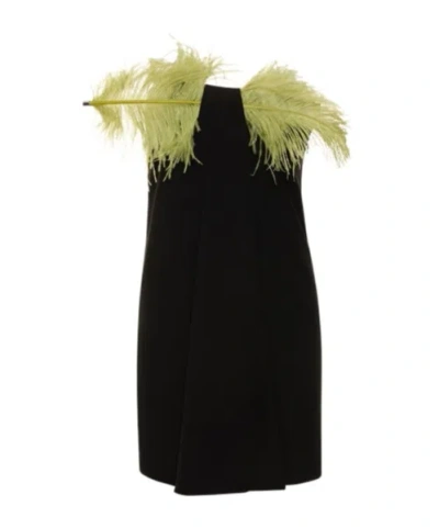 16arlington Mirai Crepe Mini Dress W/feathers In Black