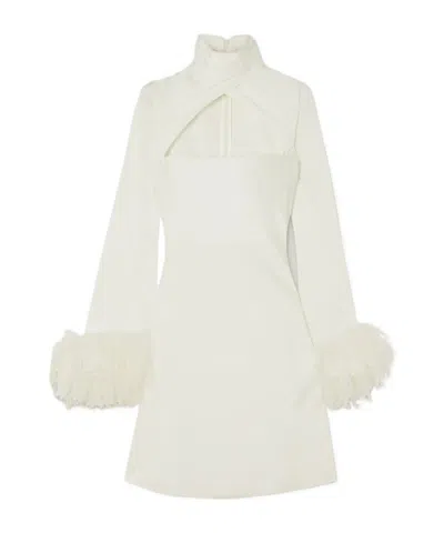 16arlington Odessa Cutout Feather-trimmed Satin Mini Dress In White