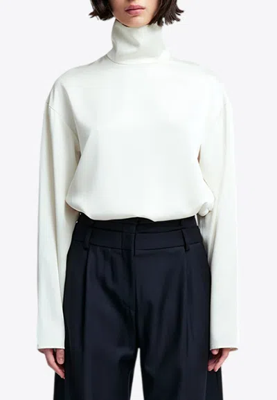 16arlington Olall Crepe High-neck Top In Ivory