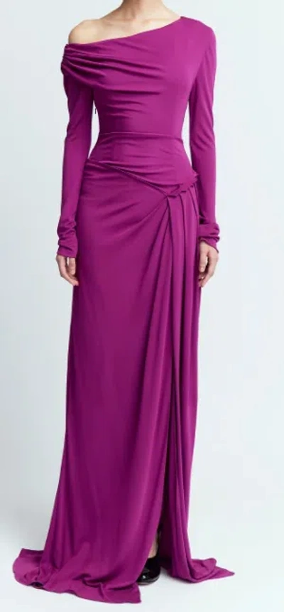 16arlington Polyta One-shoulder Pleated Draped Jersey Gown In Purple