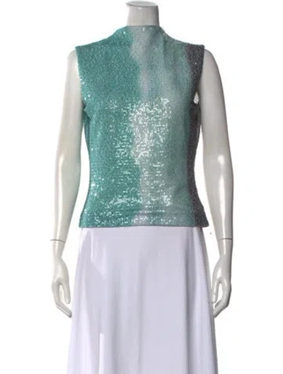 Pre-owned 16arlington Patterned Mock Neck Top In Blue/green