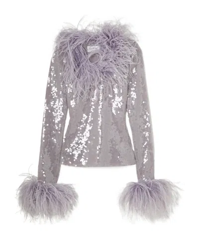 16arlington Pendall Feather-trimmed Sequined Stretch Cover-up In Gray