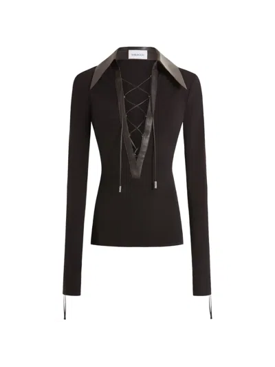 16arlington Pia Lace-up Collar Top In Black