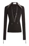 16arlington Pia Lace-up Leather-trimmed Top In Multi