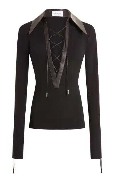 16arlington Pia Lace-up Leather-trimmed Top In Multi