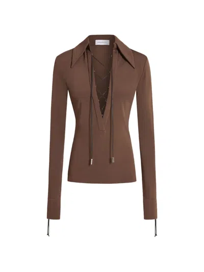 16arlington Pia Lace-up Top In Brown