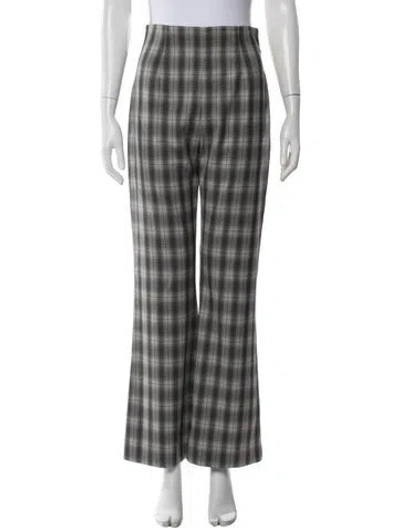 Pre-owned 16arlington Plaid Print Wide Leg Pants In Grey