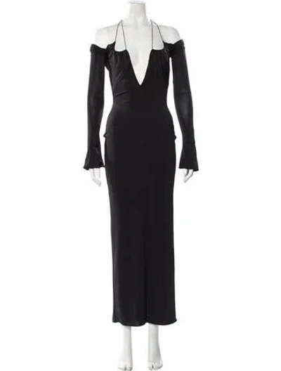 Pre-owned 16arlington Plunge Neckline Long Dress In Black