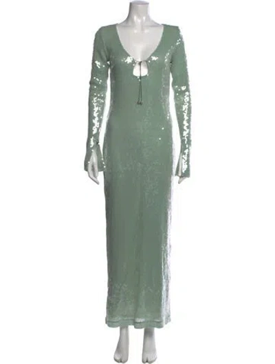 Pre-owned 16arlington Plunge Neckline Long Dress In Green