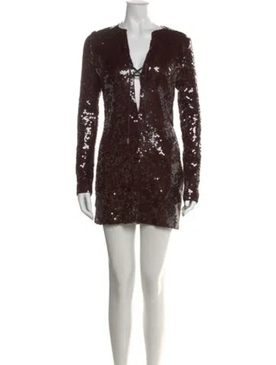 Pre-owned 16arlington Plunge Neckline Mini Dress In Brown