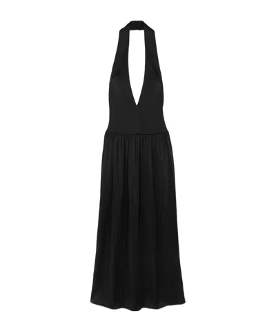 16arlington Plunging Halterneck Satin Gown In Black