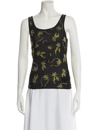 Pre-owned 16arlington Printed Scoop Neck Top In Black