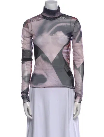 Pre-owned 16arlington Printed Turtleneck Top In Black