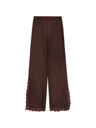 16arlington Ricci Lace-trim Satin Palazzo Pants In Brown