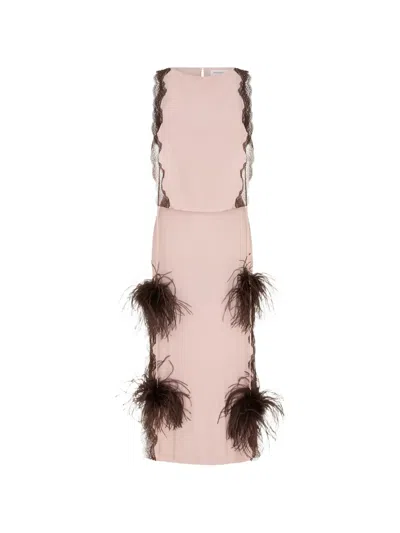 16arlington Romina Feather-trim Midi Dress In Pink