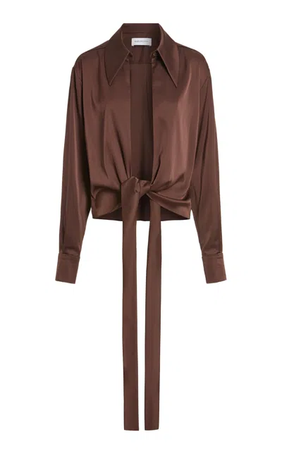 16arlington Romy Tie-front Satin Shirt In Brown