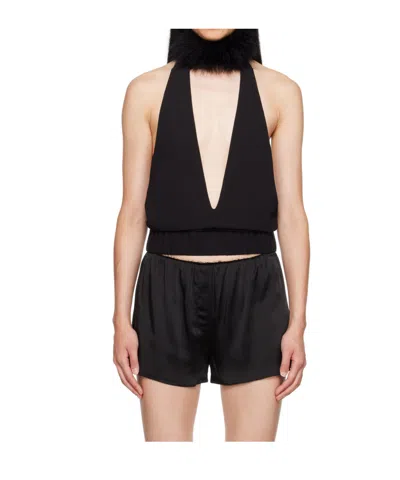 16arlington Salina Feather-trim Halterneck Top In Black