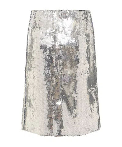 16arlington Sequined Midi Skirt In Silver