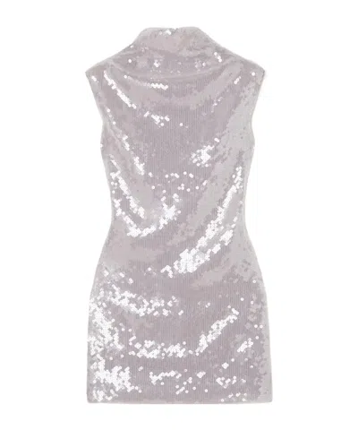 16arlington Sequined Stretchable Chiffon Mini Dress In Gray