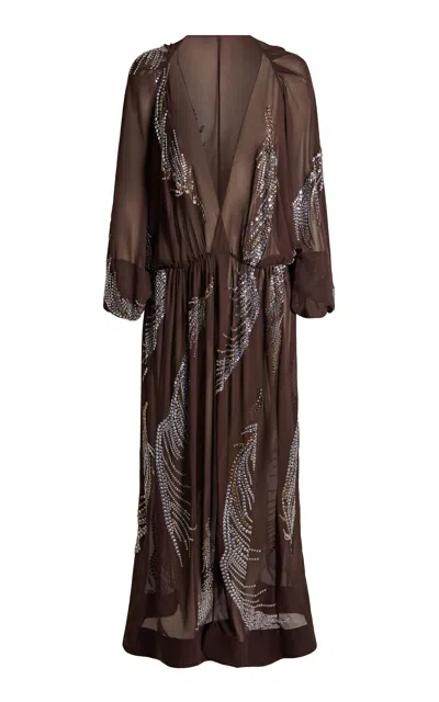 16arlington Silas Embellished Georgette Midi Dress In Brown