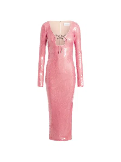 16arlington Solaria Sequin Lace-up Midi Dress In Pink