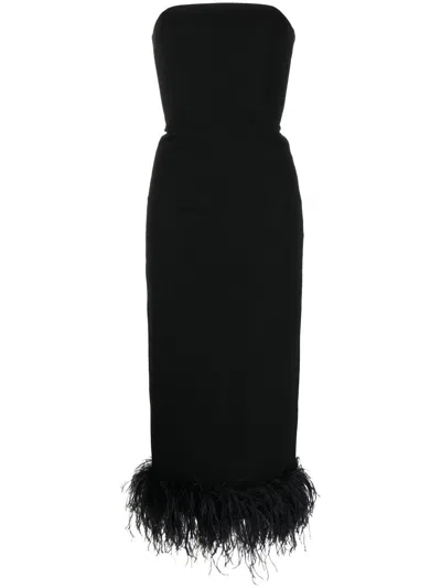 16arlington Off-the-shoulder Feather Trim Dress In Black