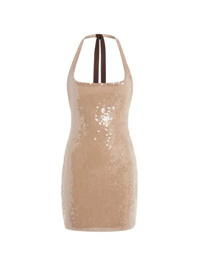 16arlington Syre Sequin Halterneck Mini Dress In Neutral