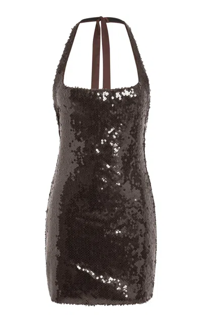 16arlington Syre Sequined Mesh Mini Dress In Brown