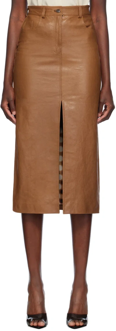 16arlington Tan Ille Midi Skirt In Cognac